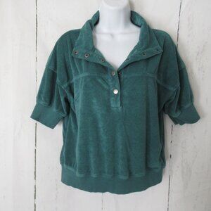 Evereve Top S Small Green Terry Cloth Short Sleeve Charli Y2K Snap Front